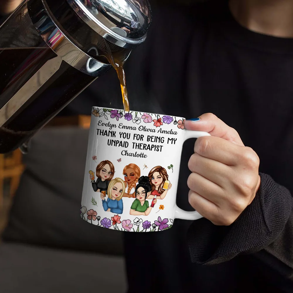 Thank You For Being My Unpaid Therapist Bestie - Personalized White Edge-to-Edge Mug - Image 4