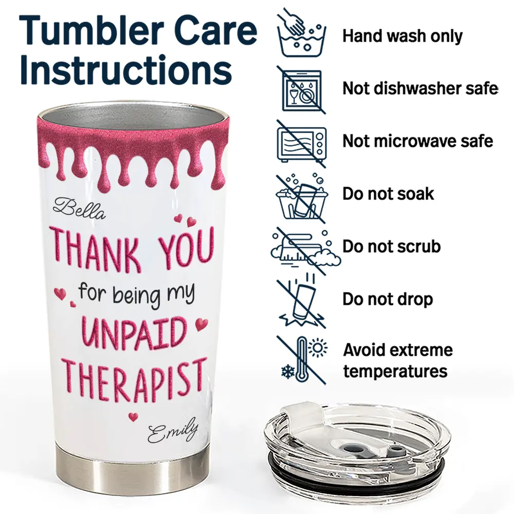 Thank You For Being My Unpaid Therapist Bestie Sibling - Personalized Tumbler - Image 5