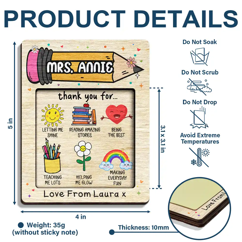 Thank You For Being The Best Teacher - Personalized Sticky Note Pad Holder - Image 5