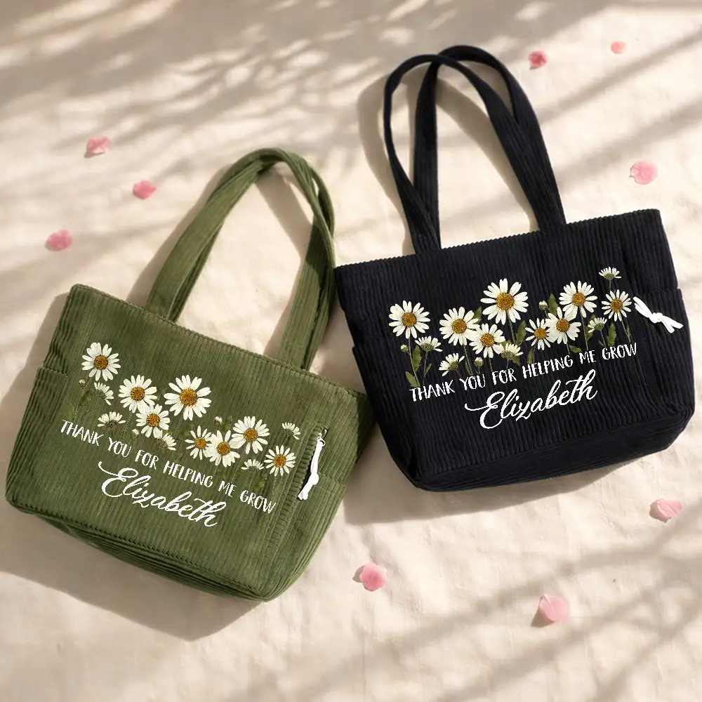 Thank You For Helping Me Grow - Personalized Corduroy Tote Bag - Image 2