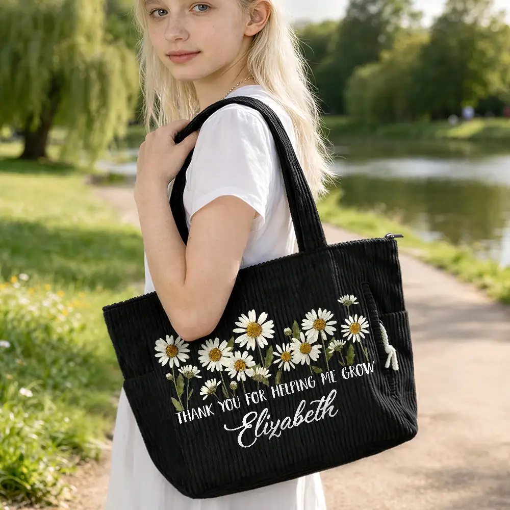 Thank You For Helping Me Grow - Personalized Corduroy Tote Bag - Image 6