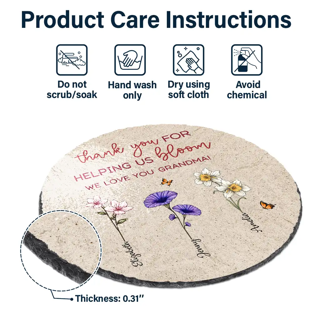 Thank You For Helping Us Bloom Grandma Mom Birth Flowers - Personalized Circle Memorial Garden Stone - Image 6