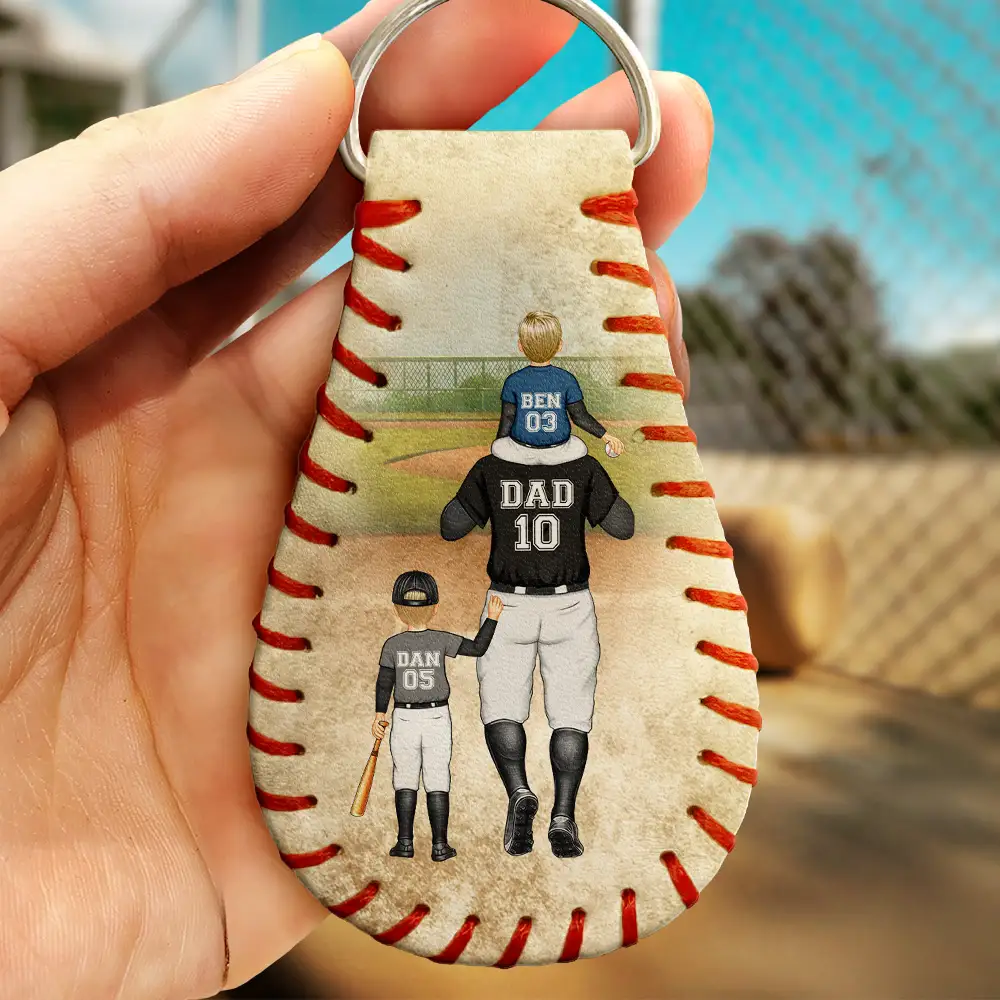 Thank You For Teaching Me To Play - Personalized Leather Baseball Keychain - Image 2