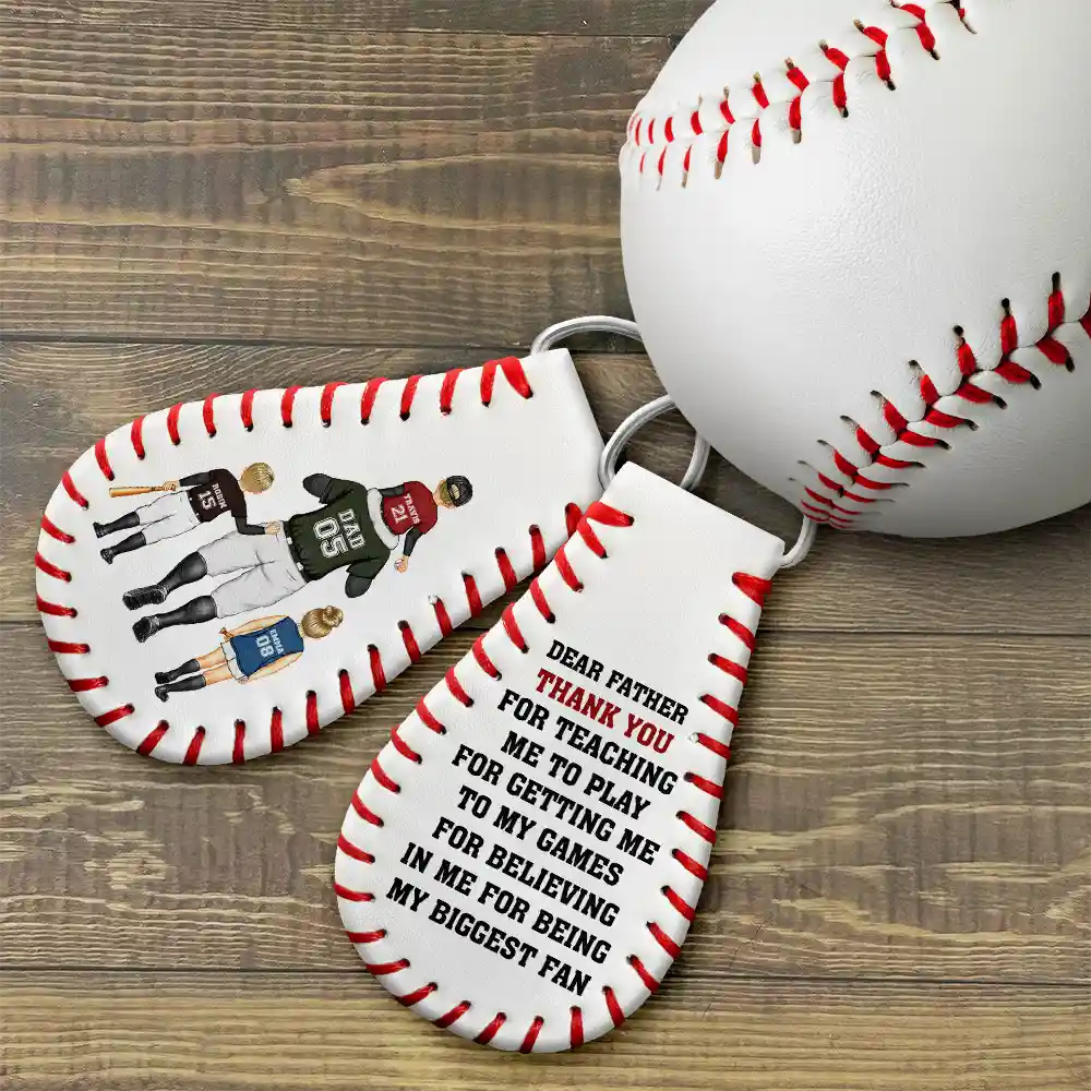 Thank You For Teaching Me To Play - Personalized Leather Baseball Keychain - Image 3
