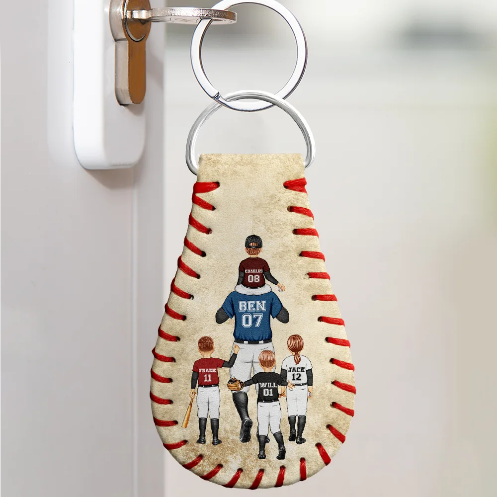 Thank You For Teaching Me To Play - Personalized Leather Baseball Keychain - Image 4