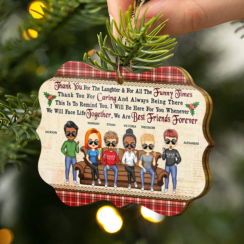 Thank You For The Laughter And For All The Funny Times Christmas Best Friends - Bestie BFF Gift - Personalized Custom Wooden Ornament - Image 2