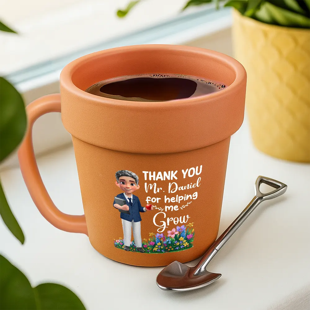 Thank You Teacher For Helping Me Grow - Personalized Plant Pot Ceramic Mug - Image 3