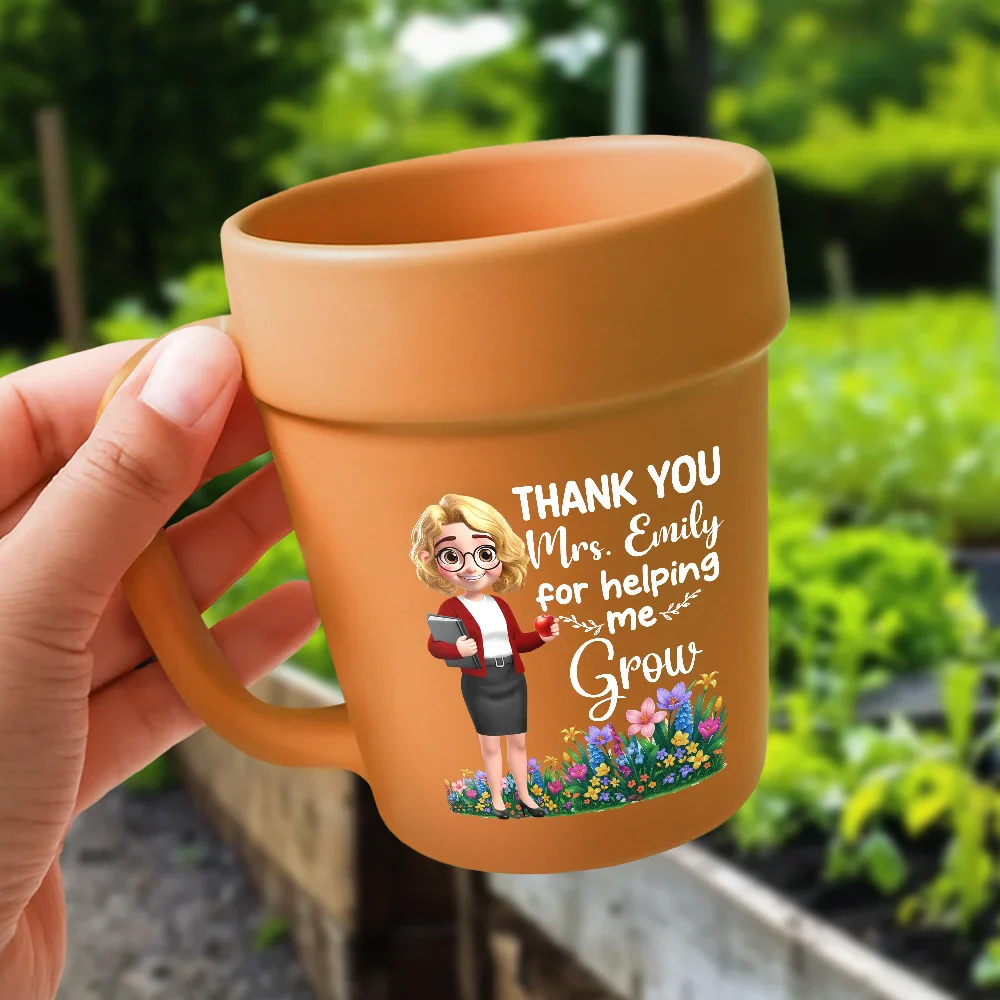 Thank You Teacher For Helping Me Grow - Personalized Plant Pot Ceramic Mug - Image 5