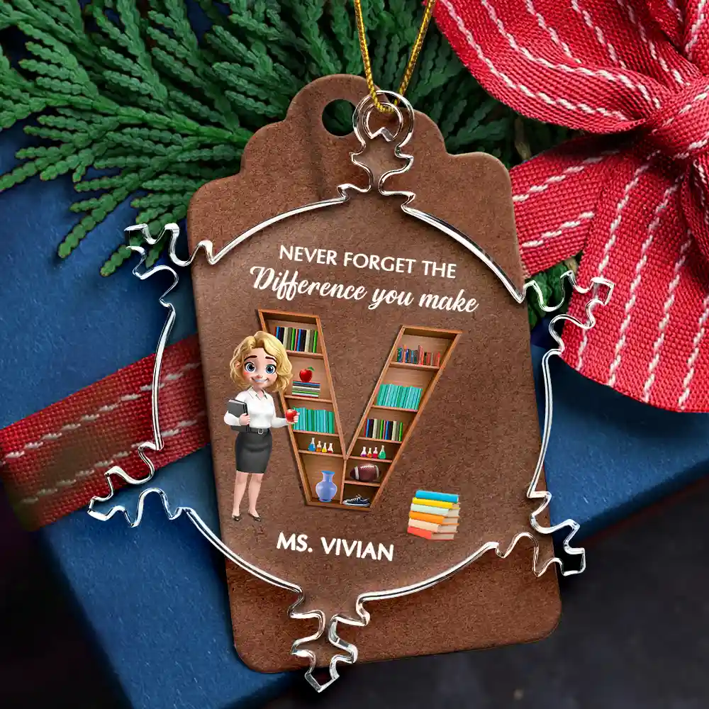 Thank You Teacher For The Difference You Make - Personalized Snowflakes Shaped Glass Ornament - Image 5