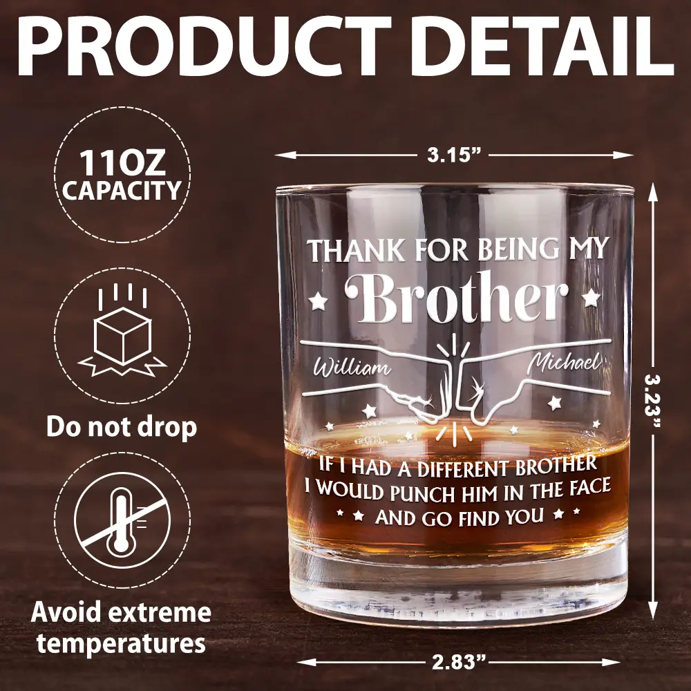 Thanks For Being My Brother - Personalized Whiskey Glass - Image 5