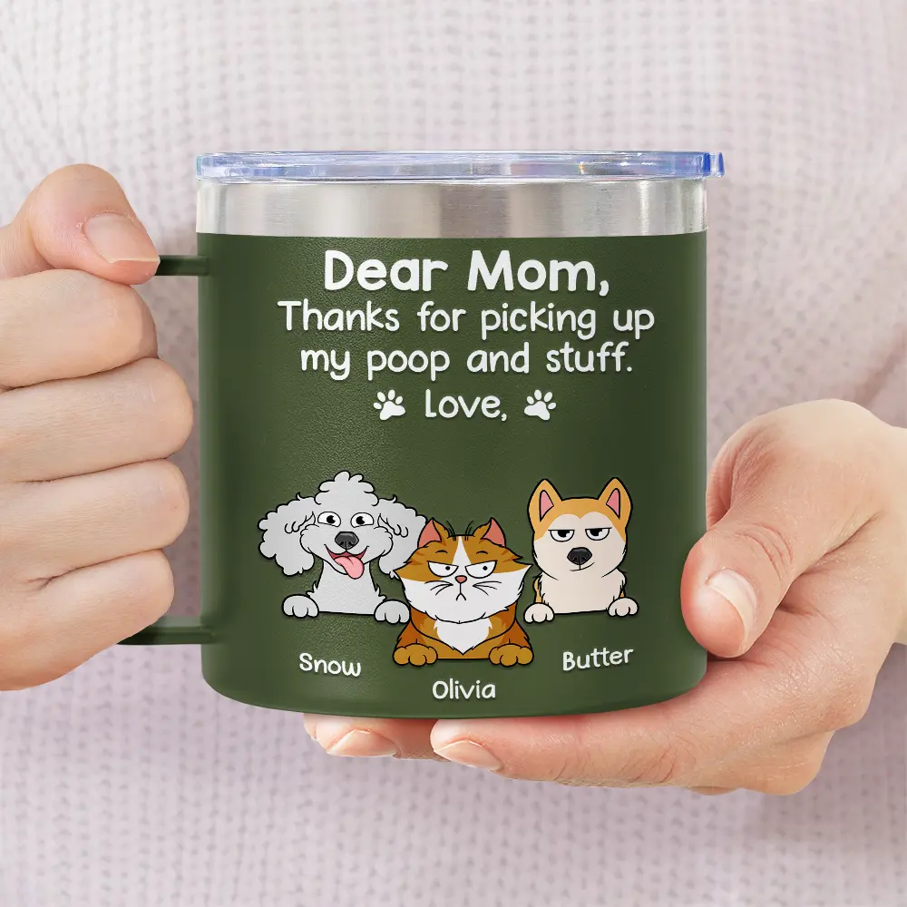 Thanks For Picking Up My Poop - Personalized 14oz Stainless Steel Tumbler With Handle - Image 3