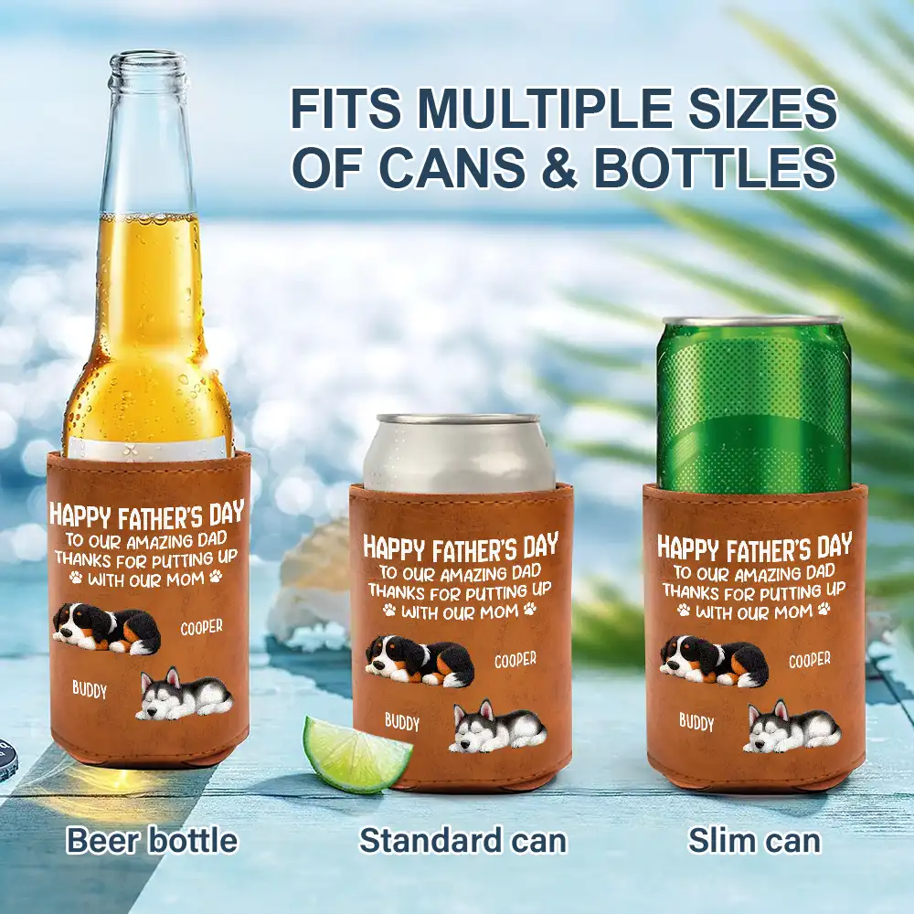 Thanks For Putting Up With My Mom - Personalized Leather Can Cooler - Image 2