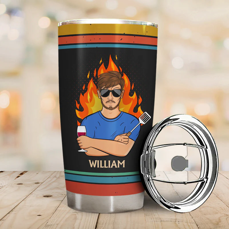 That's What I Do I Drink I Grill And I Know Things Husband Dad Grandpa - Funny Grilling Gift For Men - Personalized Custom Tumbler - Image 2