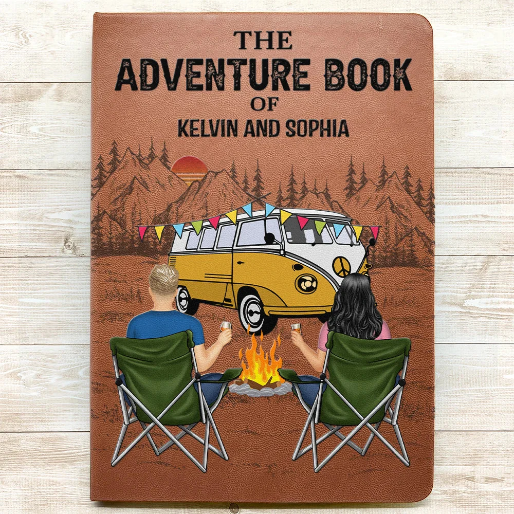 The Adventure Book Couple Camping - Personalized Leather Journal - Image 3