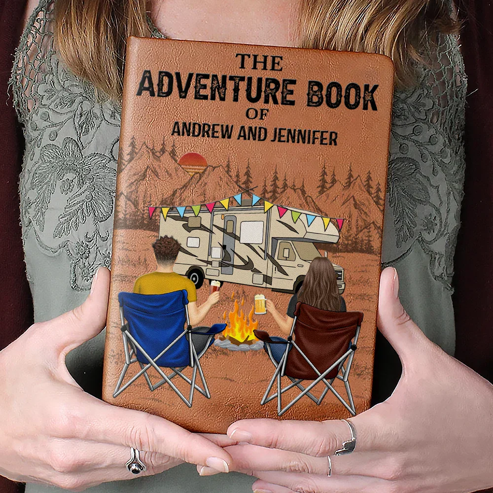 The Adventure Book Couple Camping - Personalized Leather Journal - Image 4
