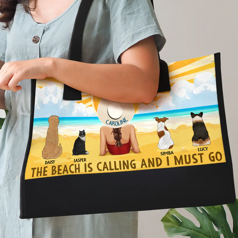 The Beach Is Calling And I Must Go Dog Cat - Personalized Canvas Tote Bag - Image 3