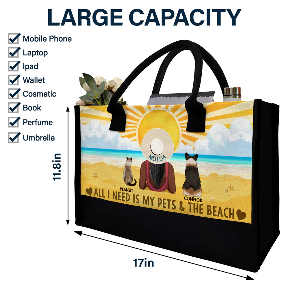 The Beach Is Calling And I Must Go Dog Cat - Personalized Canvas Tote Bag - Image 4