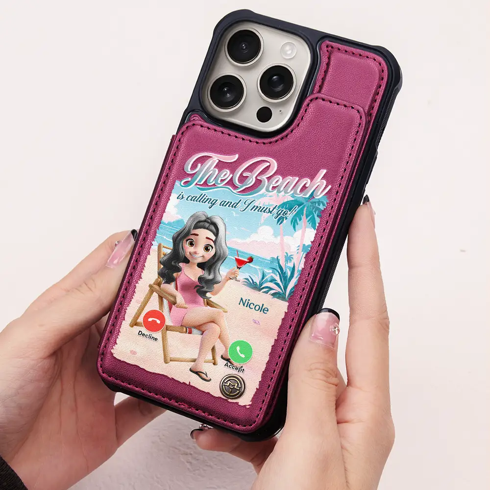 The Beach Is Calling I Must Go - Personalized Leather Flip Wallet Phone Case - Image 2