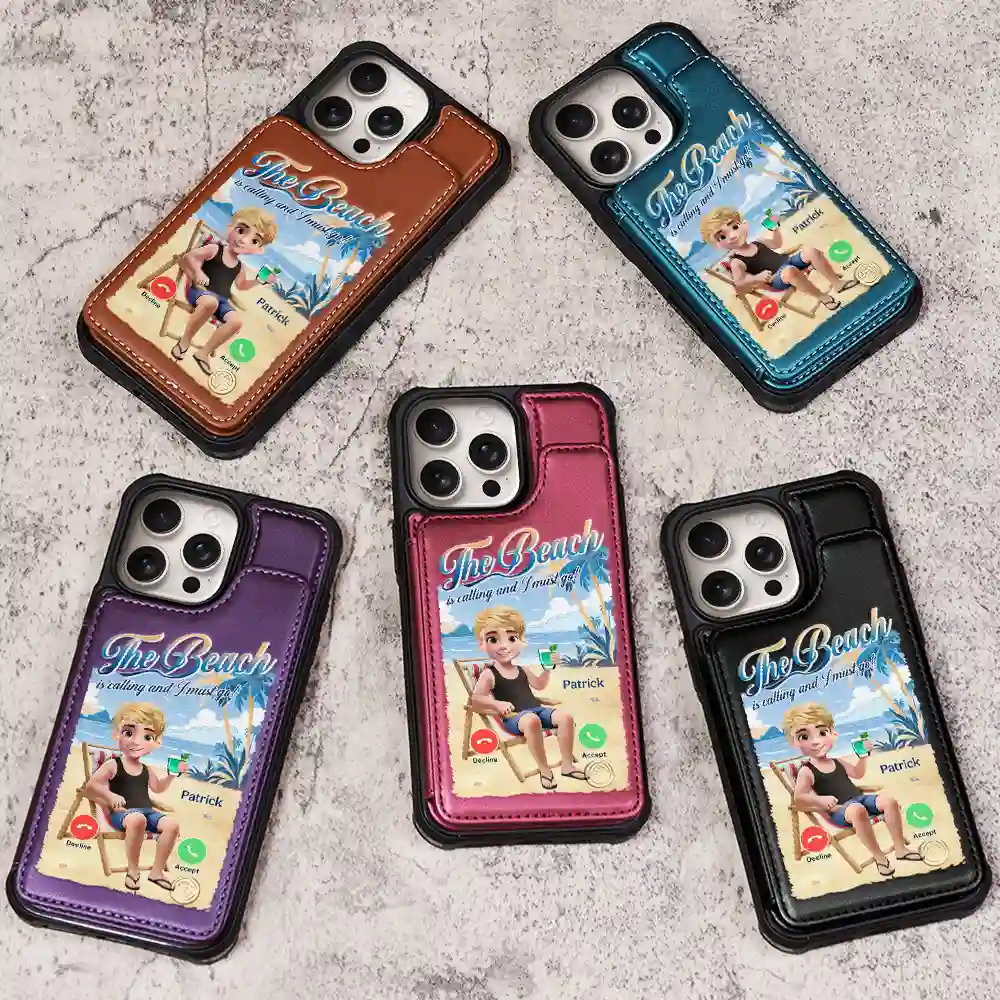 The Beach Is Calling I Must Go - Personalized Leather Flip Wallet Phone Case - Image 3