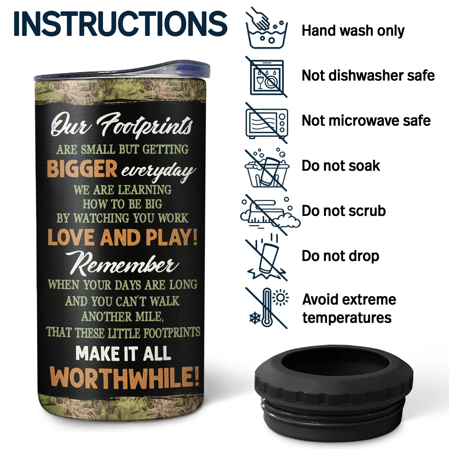 The Best Dad Grandpa Ever Footprints - Gift For Father, Grandfather - Personalized 4 In 1 Can Cooler Tumbler - Image 5