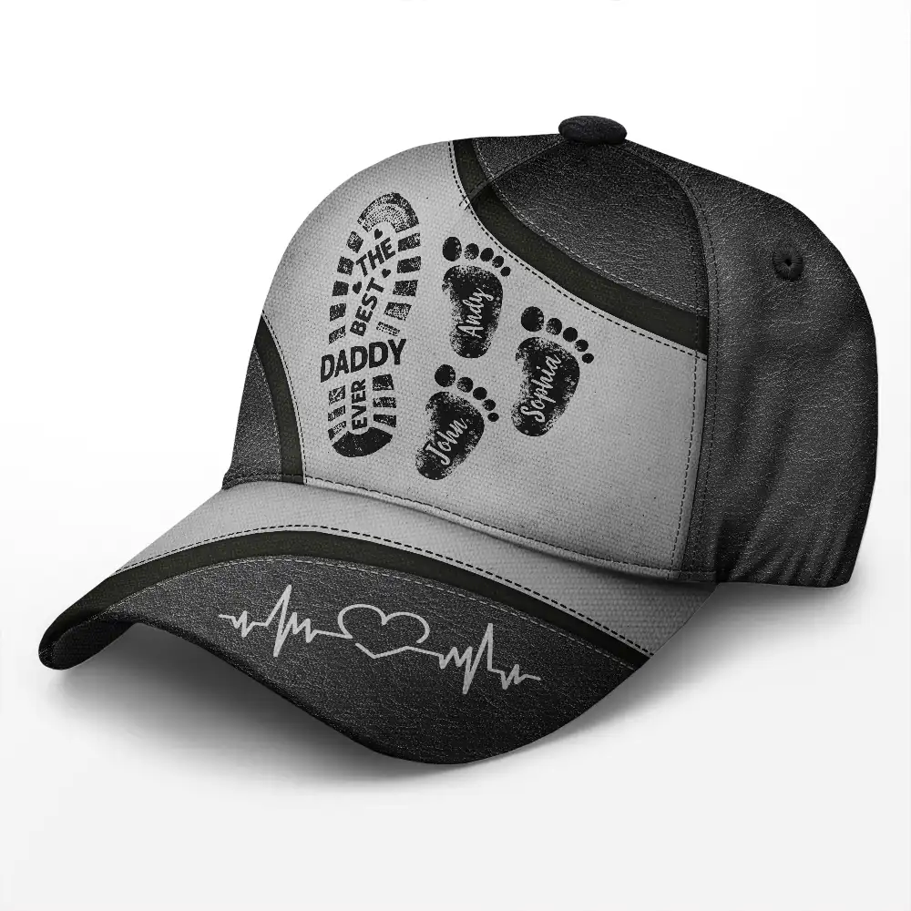 The Best Dad Grandpa Ever Footprints - Personalized Classic Cap - Image 2