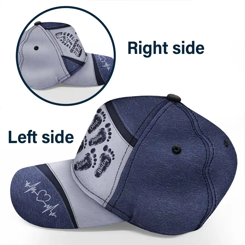 The Best Dad Grandpa Ever Footprints - Personalized Classic Cap - Image 3