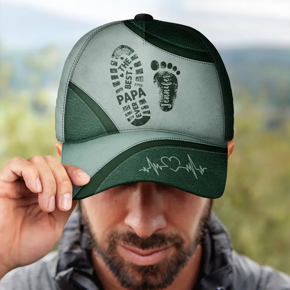 The Best Dad Grandpa Ever Footprints - Personalized Classic Cap - Image 4