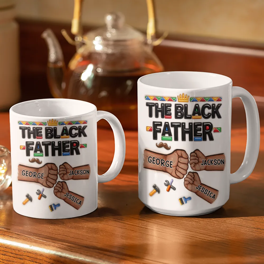The Black Father Proud Dad Hand Punch - Personalized White Edge-to-Edge Mug - Image 3