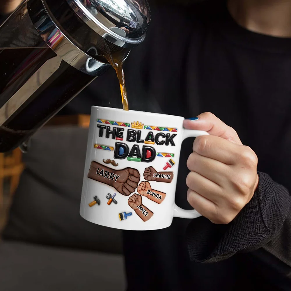 The Black Father Proud Dad Hand Punch - Personalized White Edge-to-Edge Mug - Image 4