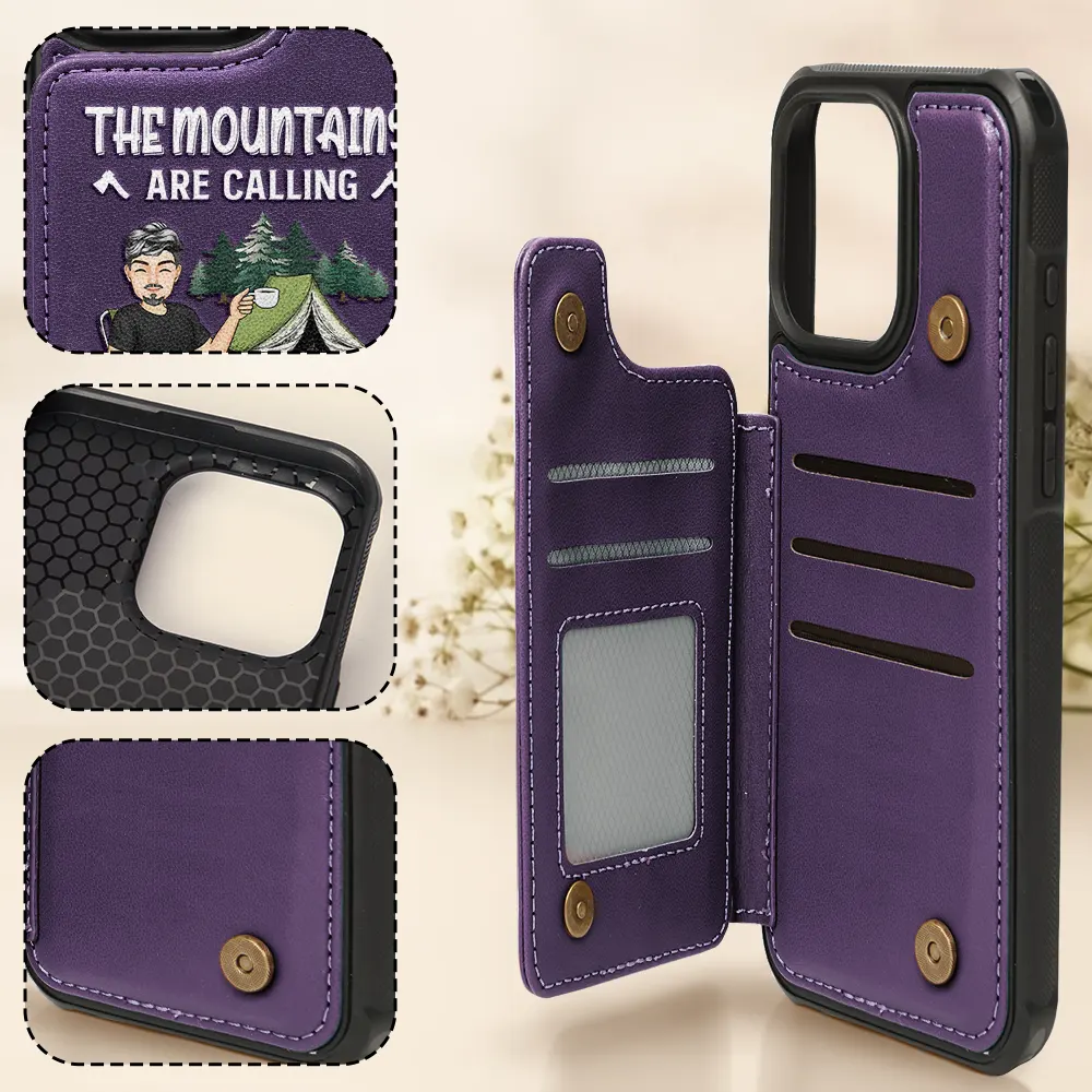 The Campsite Is Calling - Personalized Leather Flip Wallet Phone Case - Image 4
