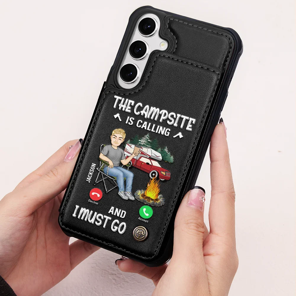 The Campsite Is Calling - Personalized Leather Flip Wallet Phone Case - Image 2