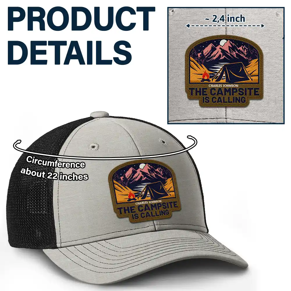 The Campsite Is Calling - Personalized Leather Patch Hat - Image 5