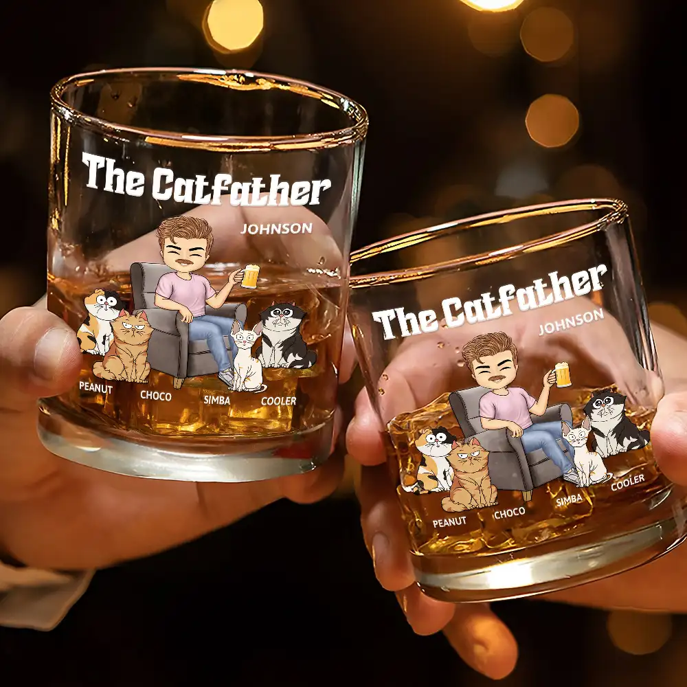 The Cat Father - Personalized Whiskey Glass - Image 3