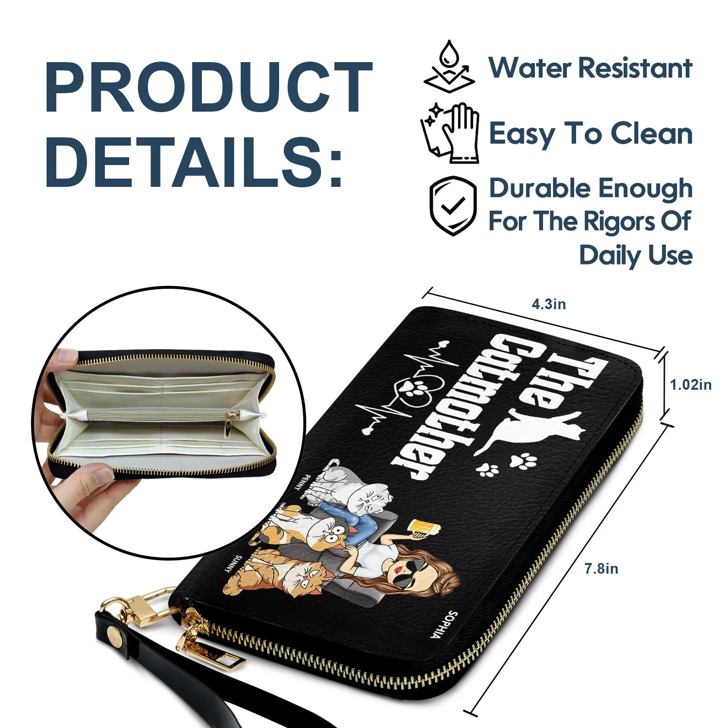 The Cat Mother - Birthday, Loving Gift For Cat Mom, Cat Lovers, Women - Personalized Leather Long Wallet - Image 6