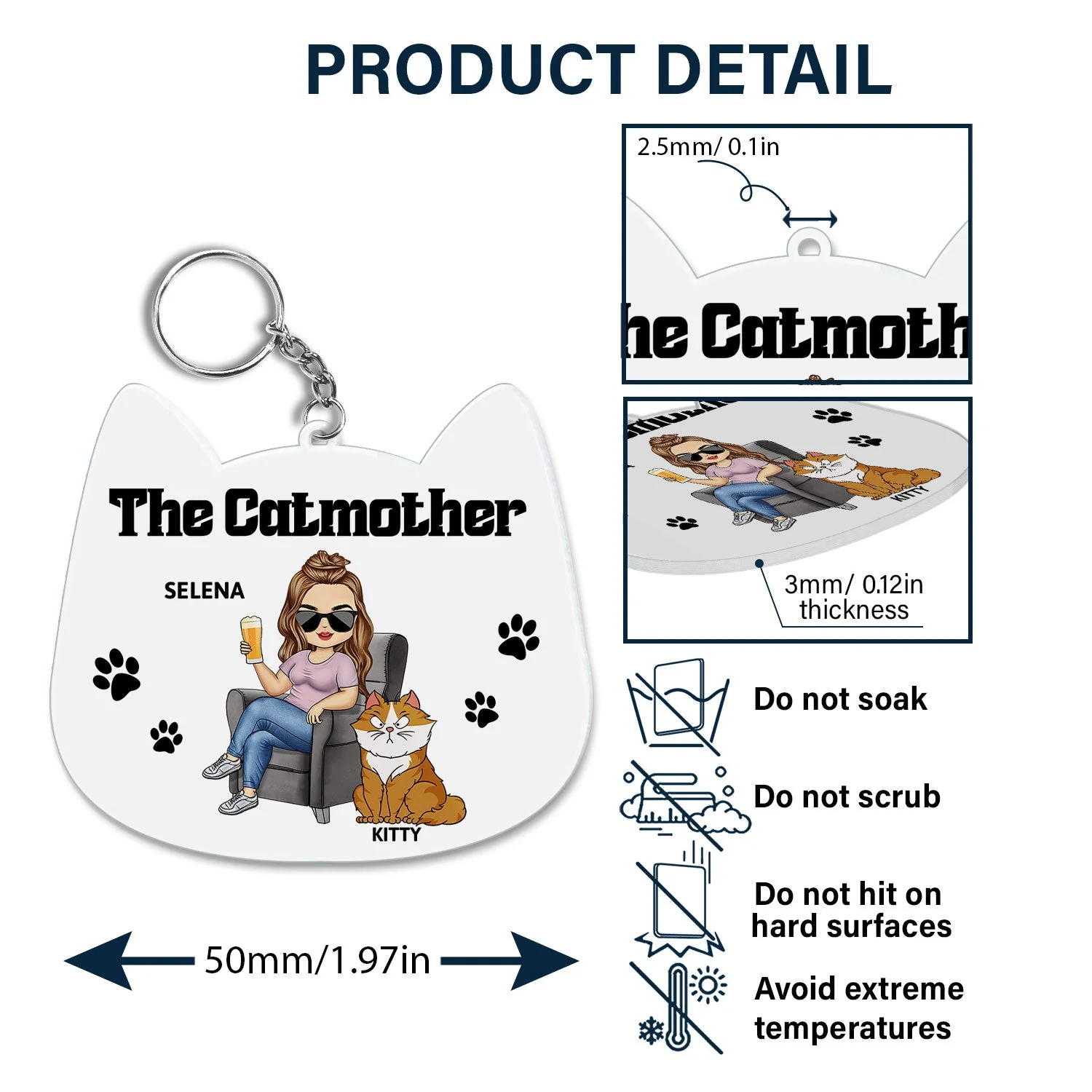 The Cat Mother - Gift For Cat Moms, Cat Lovers, Women - Personalized Acrylic Keychain - Image 5