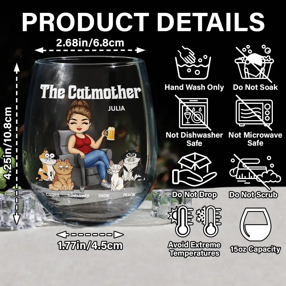 The Cat Mother - Personalized Stemless Wine Glass - Image 5