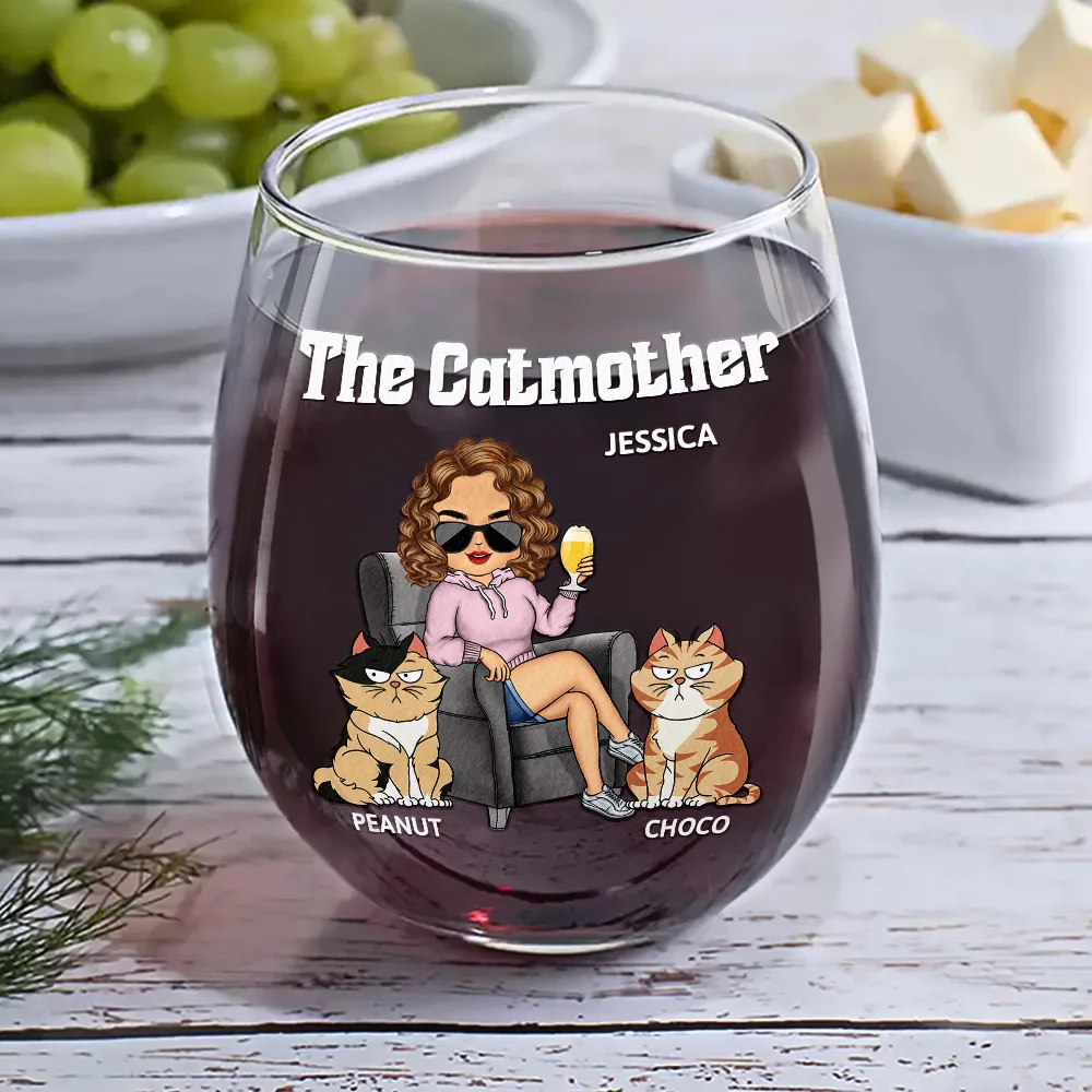 The Cat Mother - Personalized Stemless Wine Glass - Image 6
