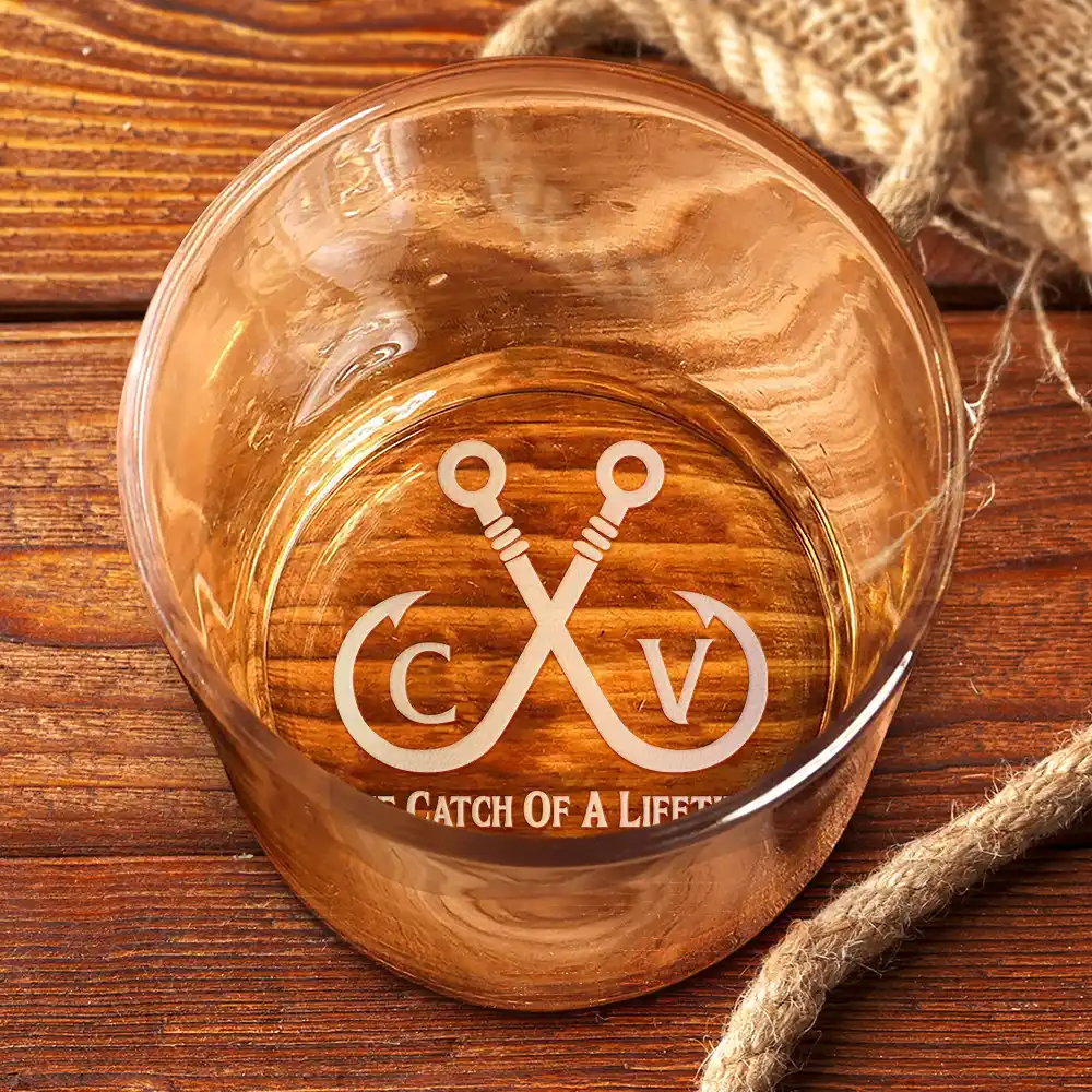 The Catch Of A Lifetime Couple Monogram - Personalized Engraved Whiskey Glass - Image 3