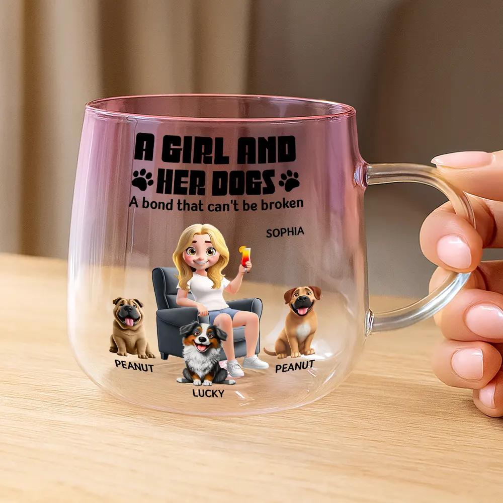 The Catmother A Girl And Her Cat 3D Effect - Personalized Gradient Glass Mug - Image 3