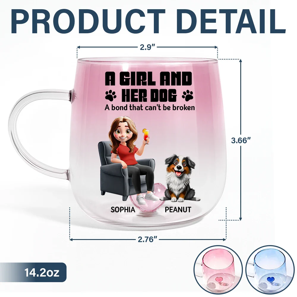 The Catmother A Girl And Her Cat 3D Effect - Personalized Gradient Glass Mug - Image 5