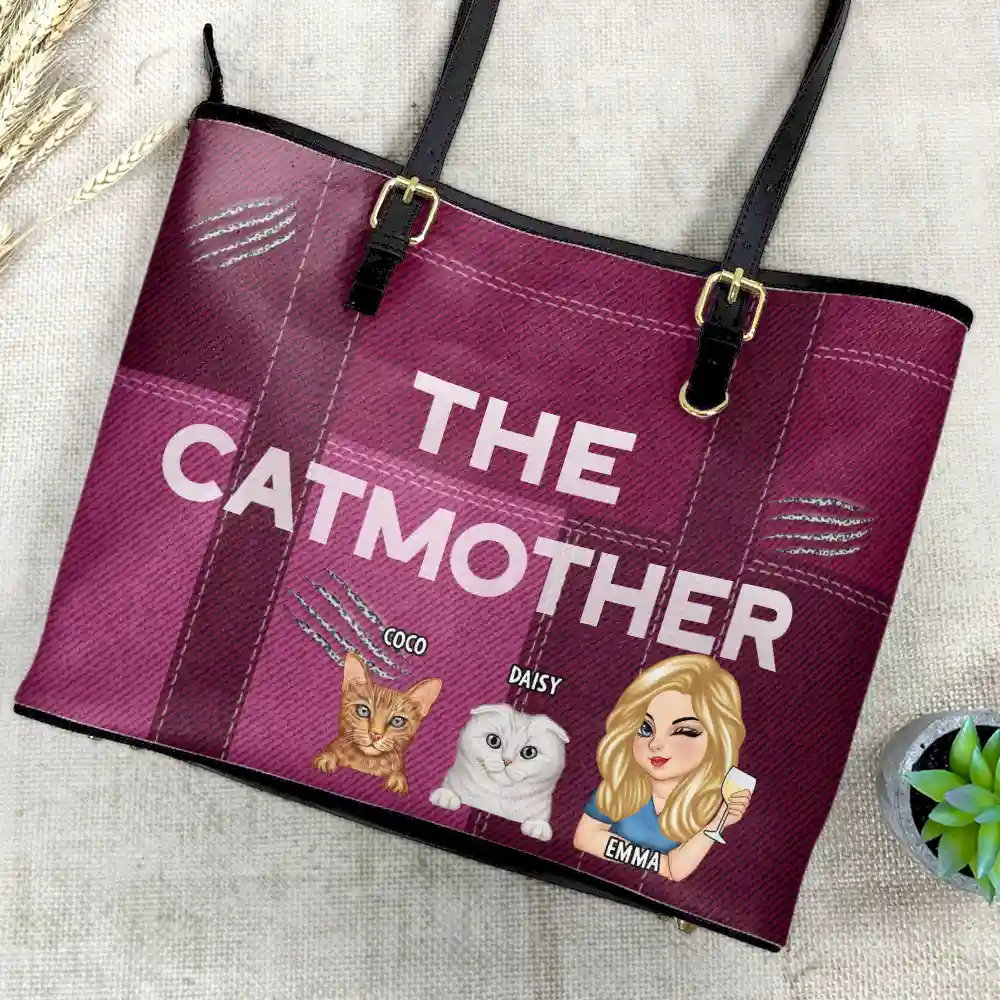 The Catmother - Personalized Leather Tote Bag - Image 4