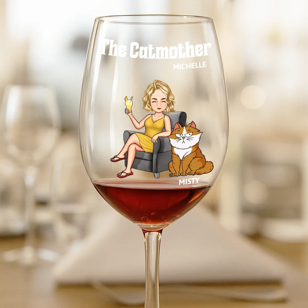 The Catmother - Personalized Wine Glass - Image 2