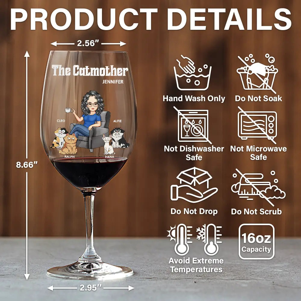 The Catmother - Personalized Wine Glass - Image 5