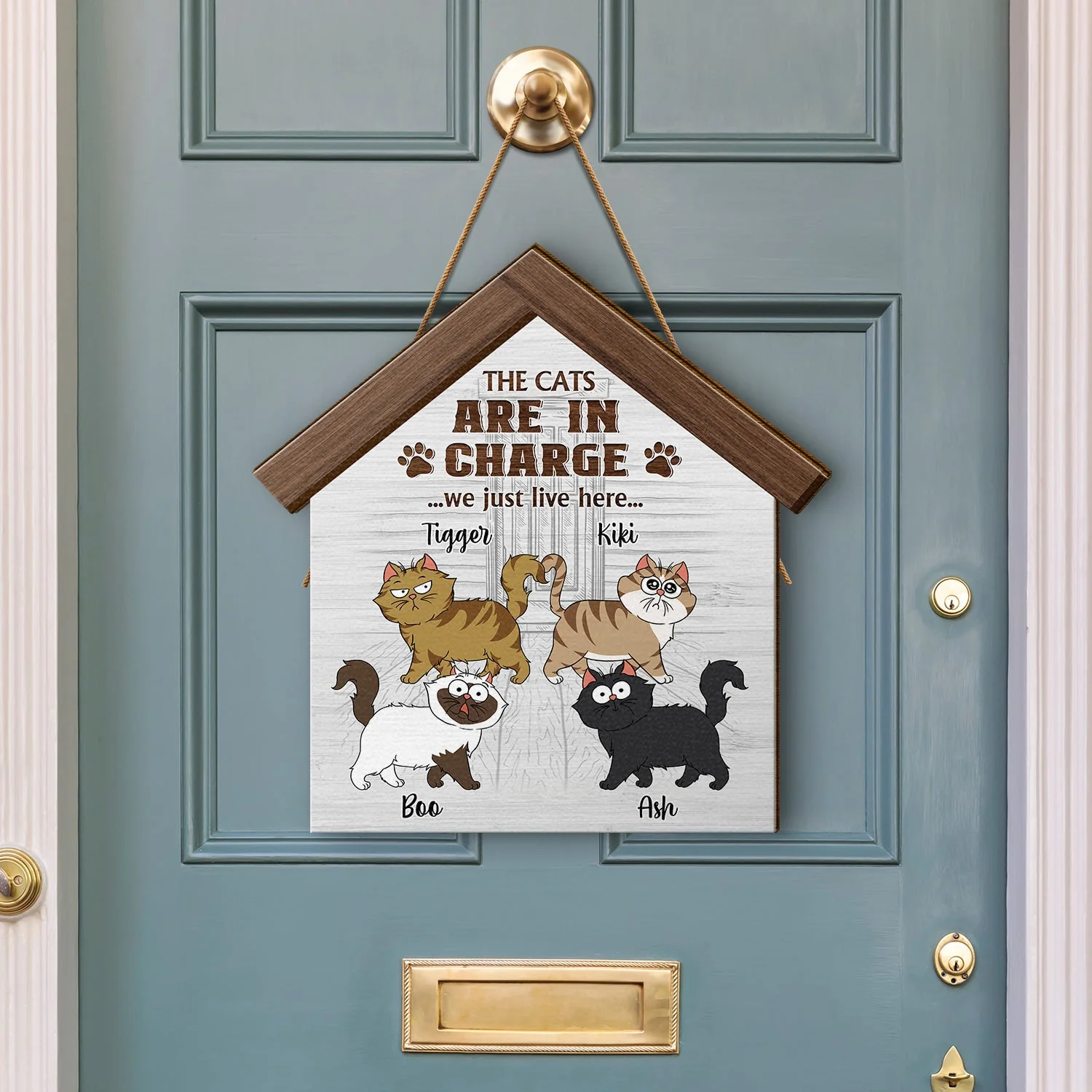 The Cats Are In Charge - Gift For Cat Lovers - Personalized Custom Shaped Wood Sign - Image 3