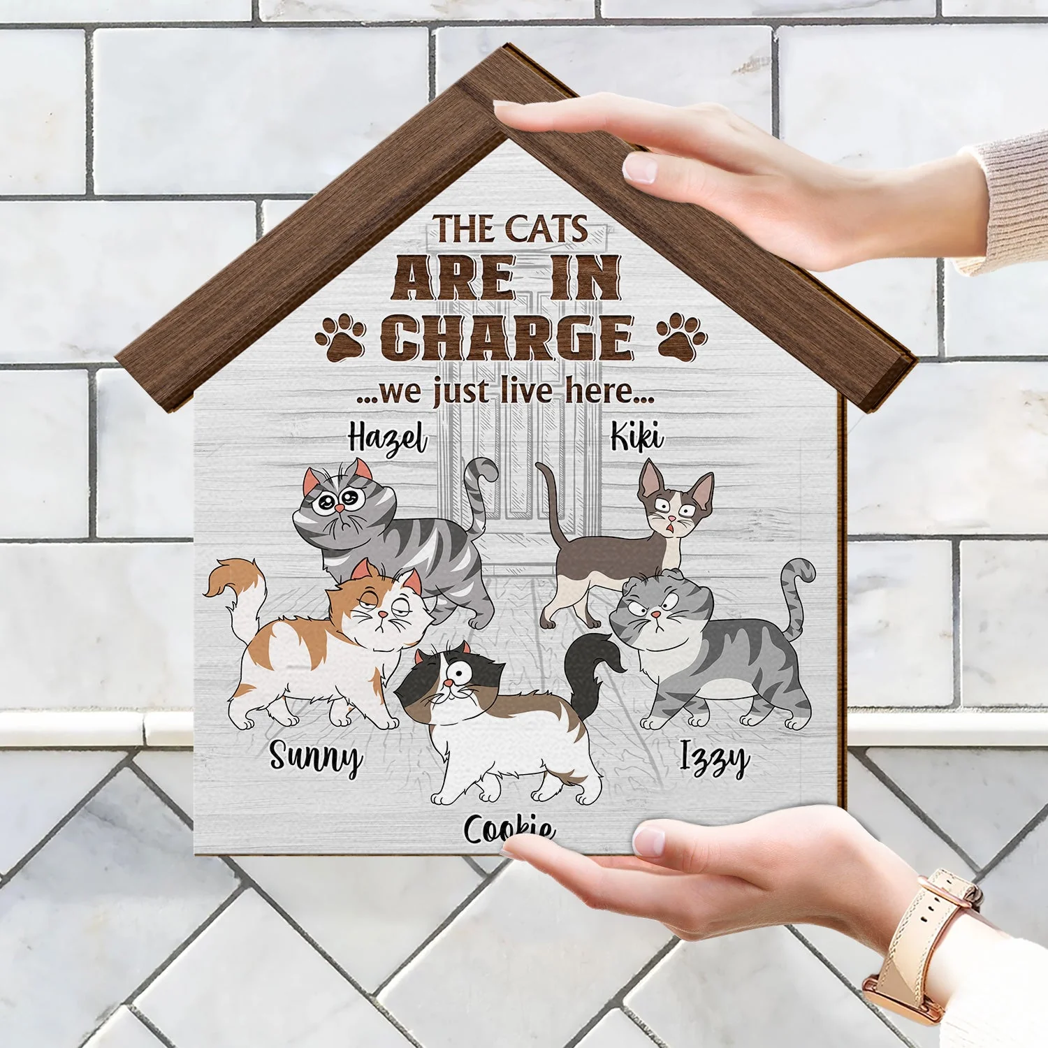 The Cats Are In Charge - Gift For Cat Lovers - Personalized Custom Shaped Wood Sign - Image 4