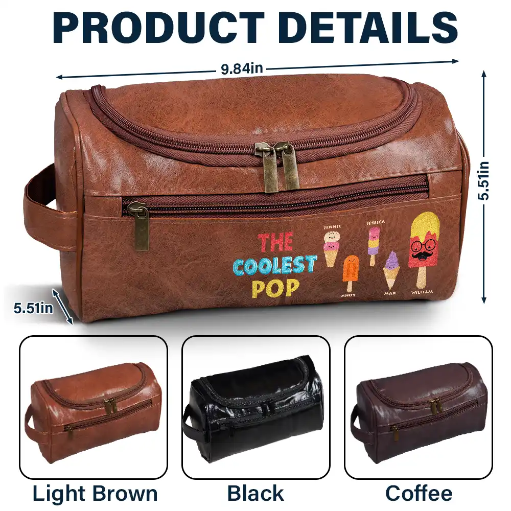 The Coolest Pop Funny Cartoon Ice Cream - Personalized Leather Toiletry Bag - Image 5