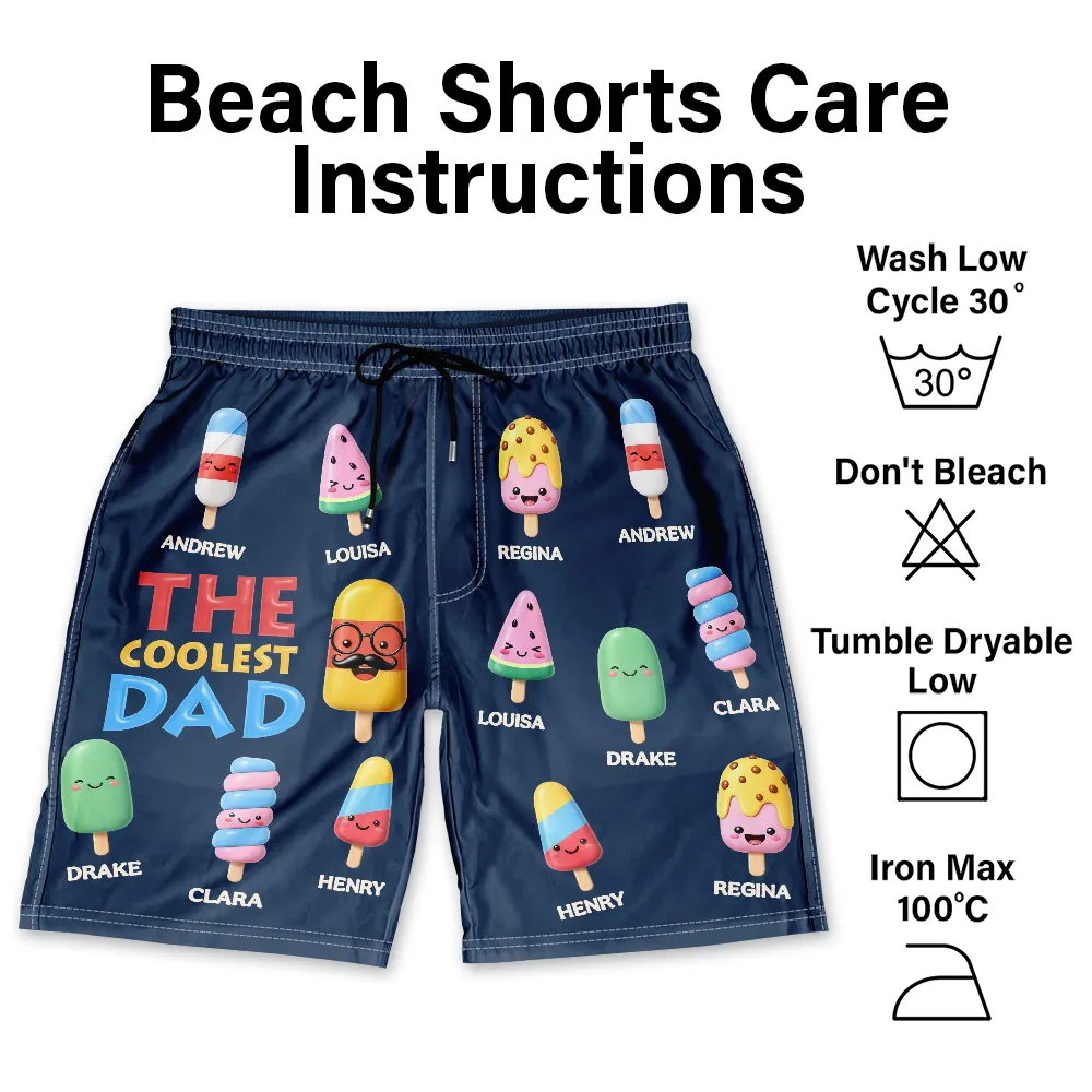 The Coolest Pop Grandpa Dad - Personalized Unisex Beach Shorts - Image 6