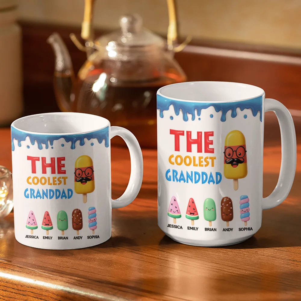 The Coolest Pop Grandpa Dad - Personalized White Edge-to-Edge Mug - Image 3