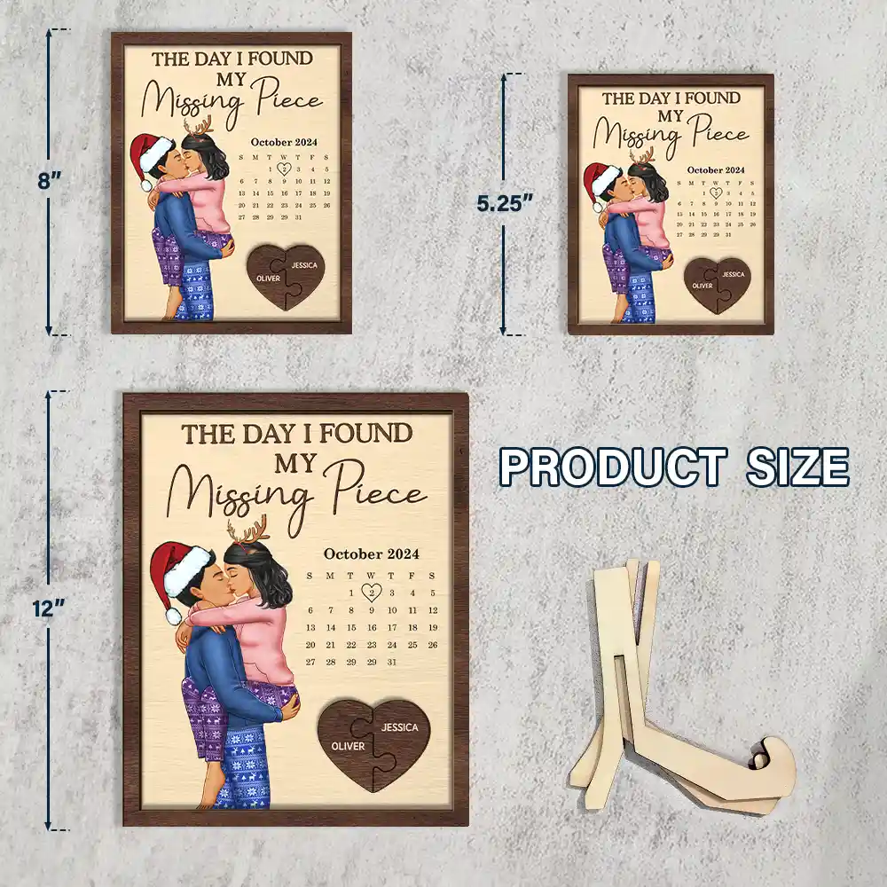 The Day I Found My Missing Piece Kissing Couples Calendar - Personalized 2-Layered Wooden Plaque With Stand - Image 4