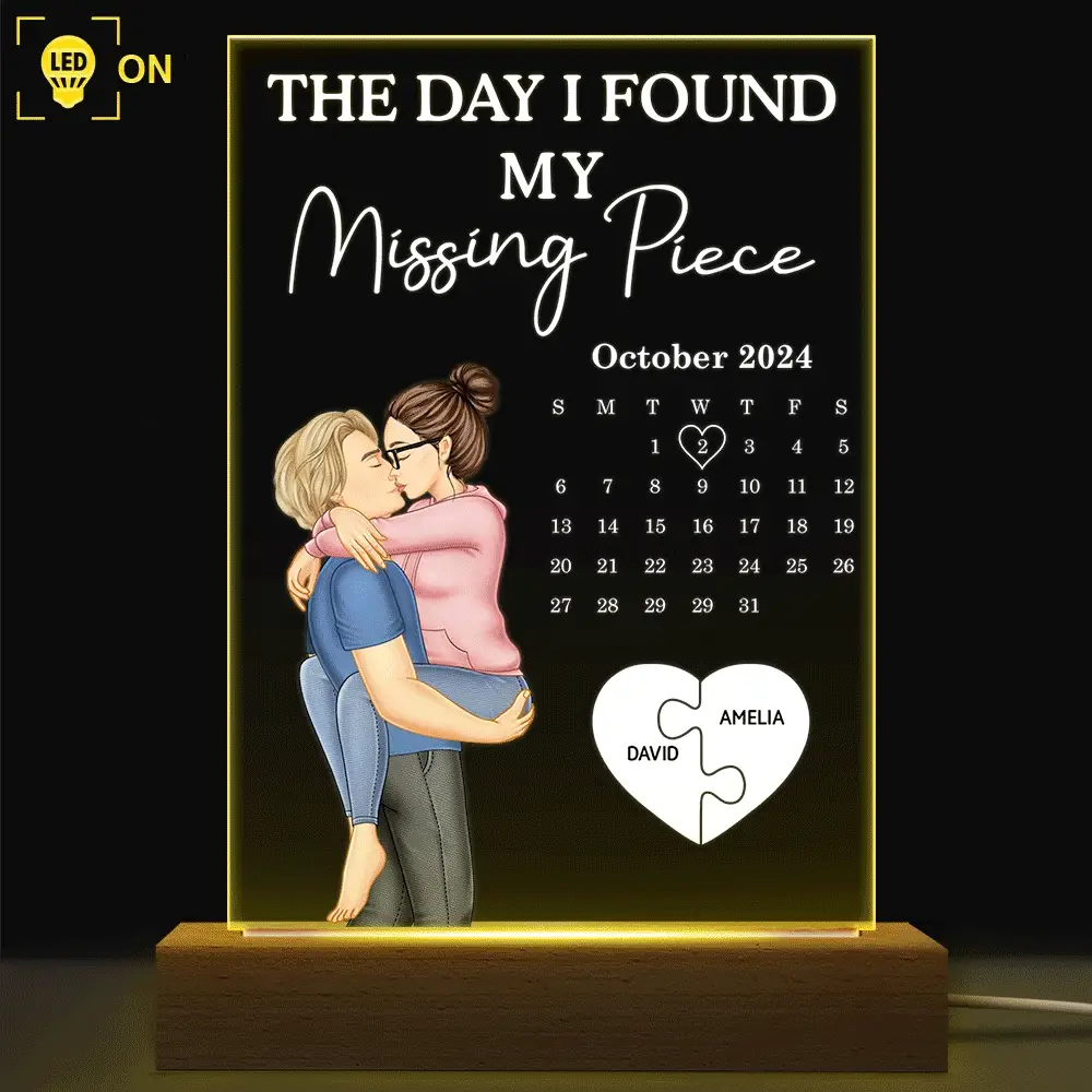 The Day I Found My Missing Piece Kissing Couples Calendar - Personalized 3D Led Light Wooden Base - Image 2